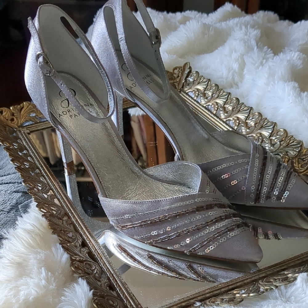 Adrianna Papell Silver Stiletto Heels with Slingback